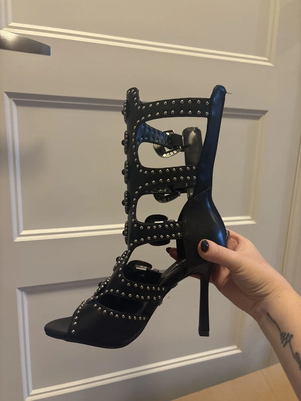 AKIRA GOLD SOLVEIG BLACK EMBELLISHED WESTERN STILETTO SANDAL Size 7
